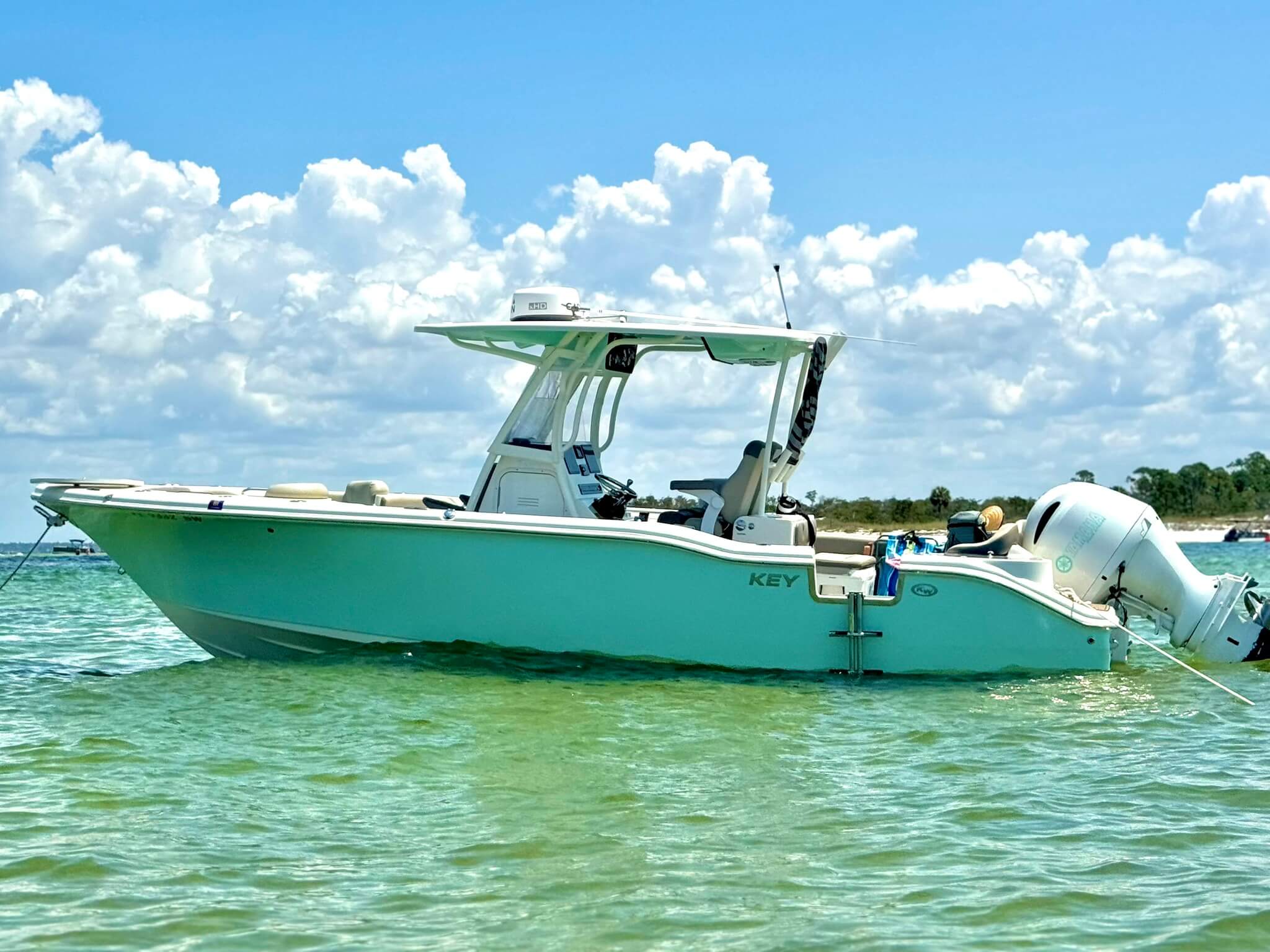 Key west center console boat at shell island