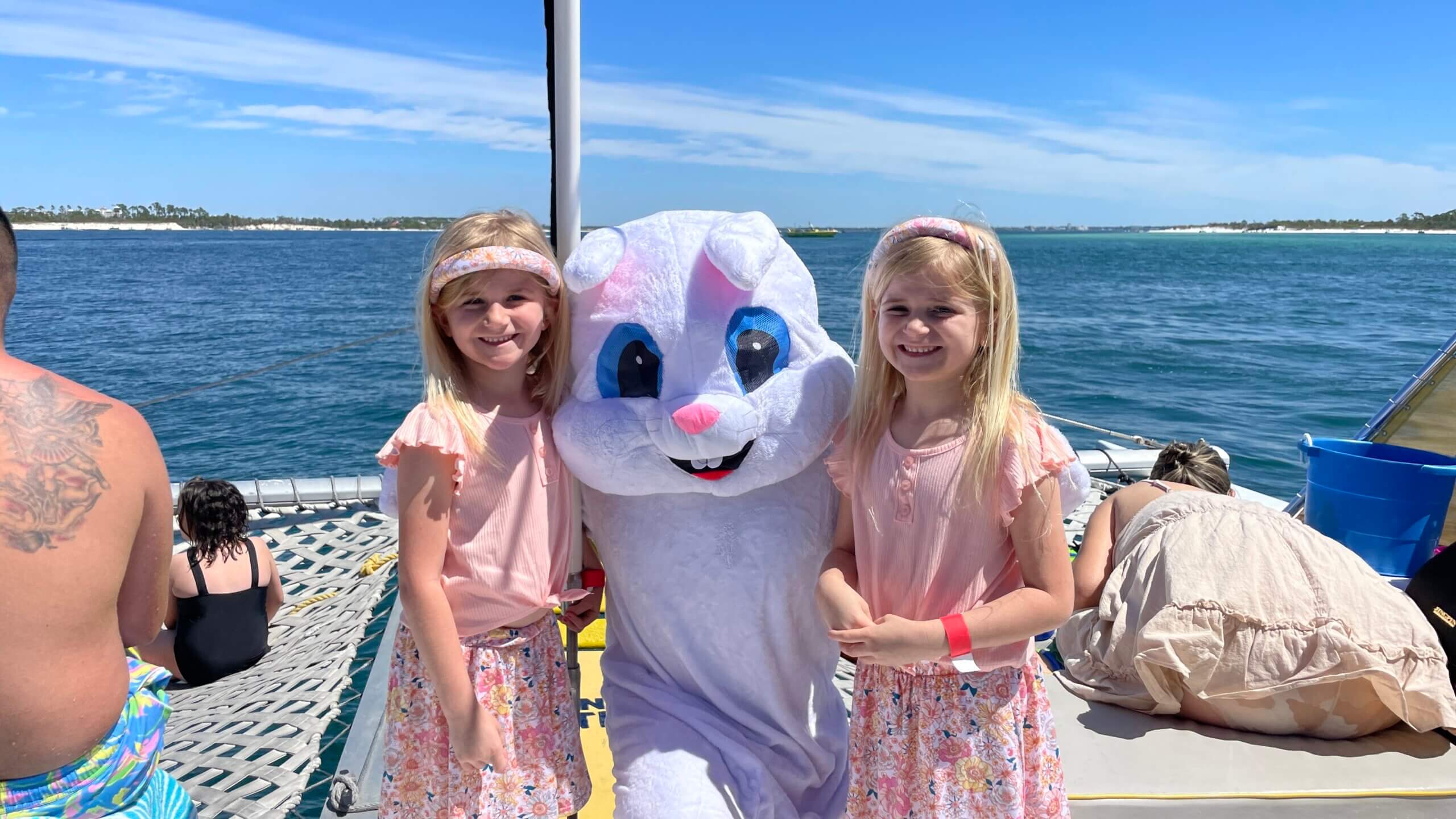 twin girls with easter bunny