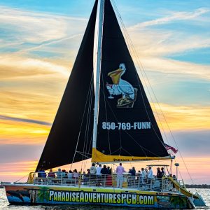 SV Privateer sailing in the Gulf of Mexico during sunset