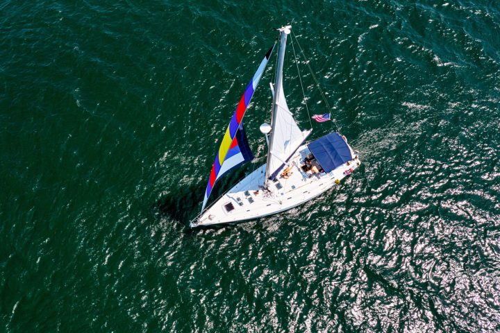 Drone shot from the top of SY Ohana in the Gulf of Mexico